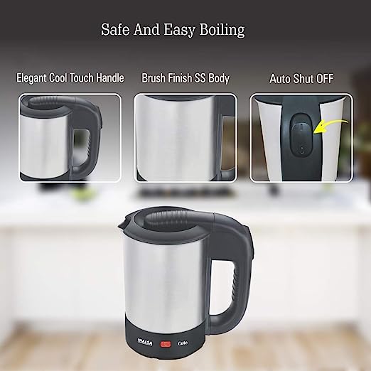 INALSA Electric Travel Kettle Cute 0.5 L|Fast Boiling 1000 Watts| Light Indicator| Boild Dry Protection| Auto Shut Off| 2 Travel Cups| (Silver/Black) INALSA Electric Travel Kettle Cute 0.5 L|Fast Boiling 1000 Watts| Light Indicator| Boild Dry Protection| Auto Shut Off| 2 Travel Cups| (Silver/Black)